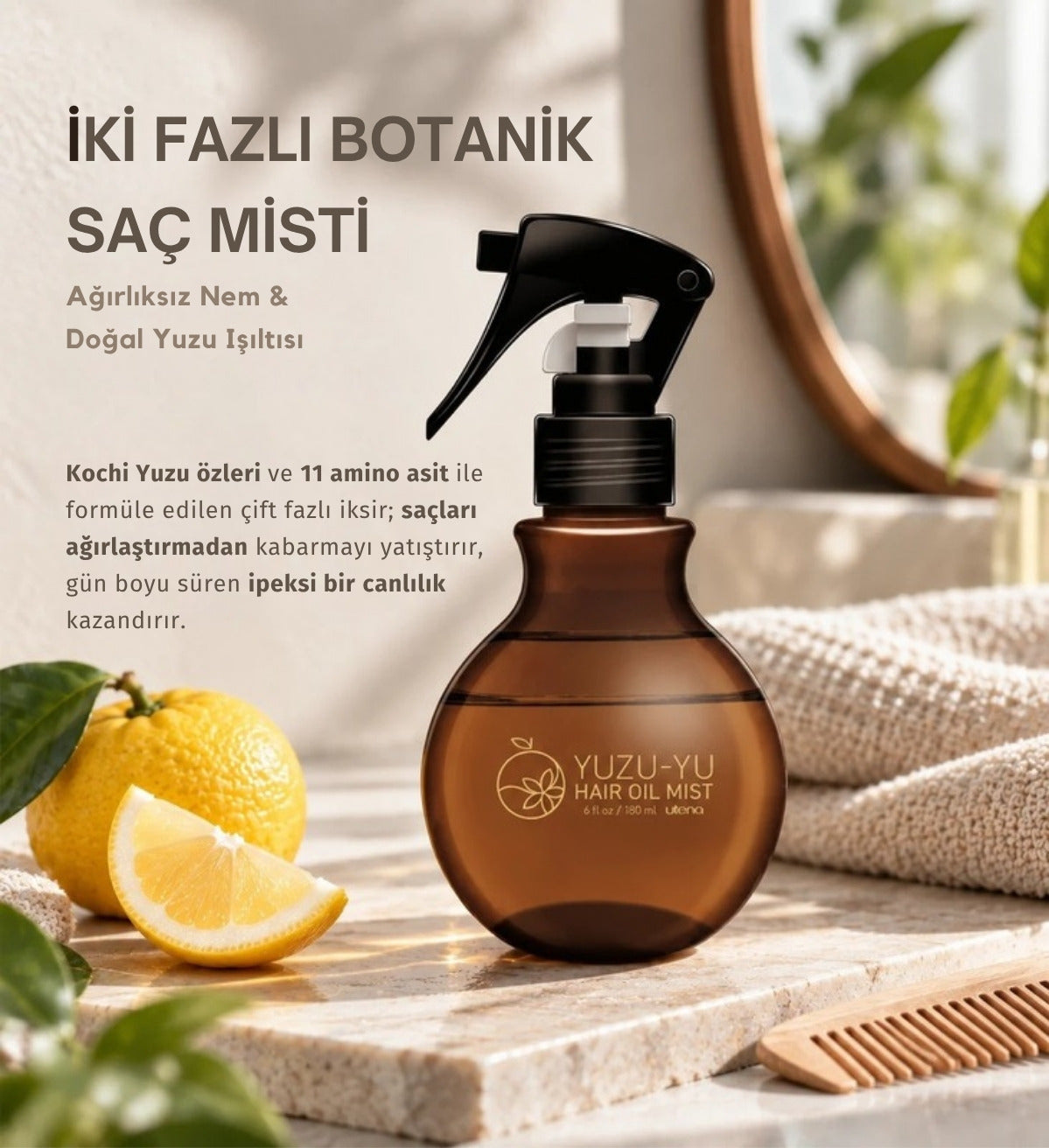 Utena Yuzu-Yu Hair Oil Mist iki fazlı saç misti şişesi