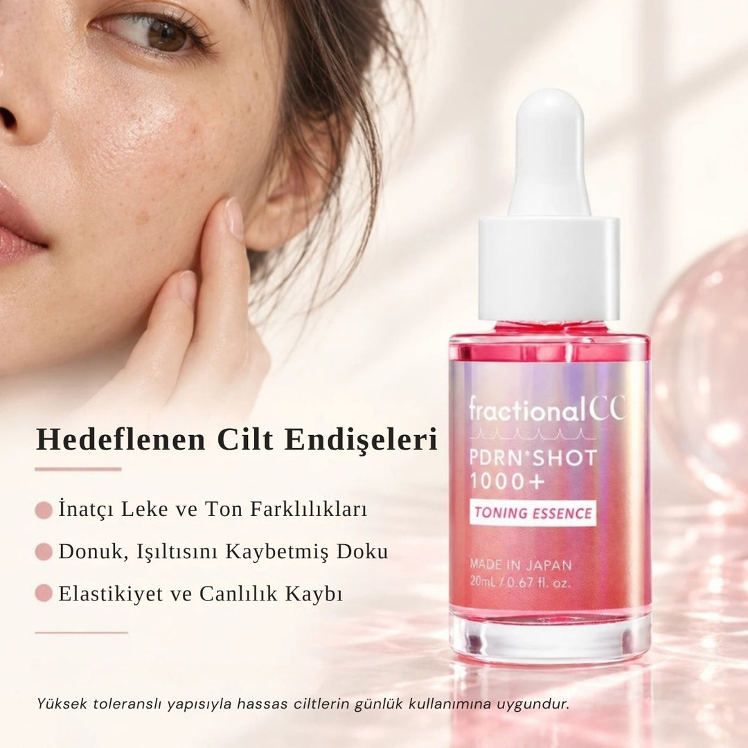 PDRN Shot 1000 Toning Essence hedeflenen cilt endişeleri: leke, donukluk, elastikiyet kaybı