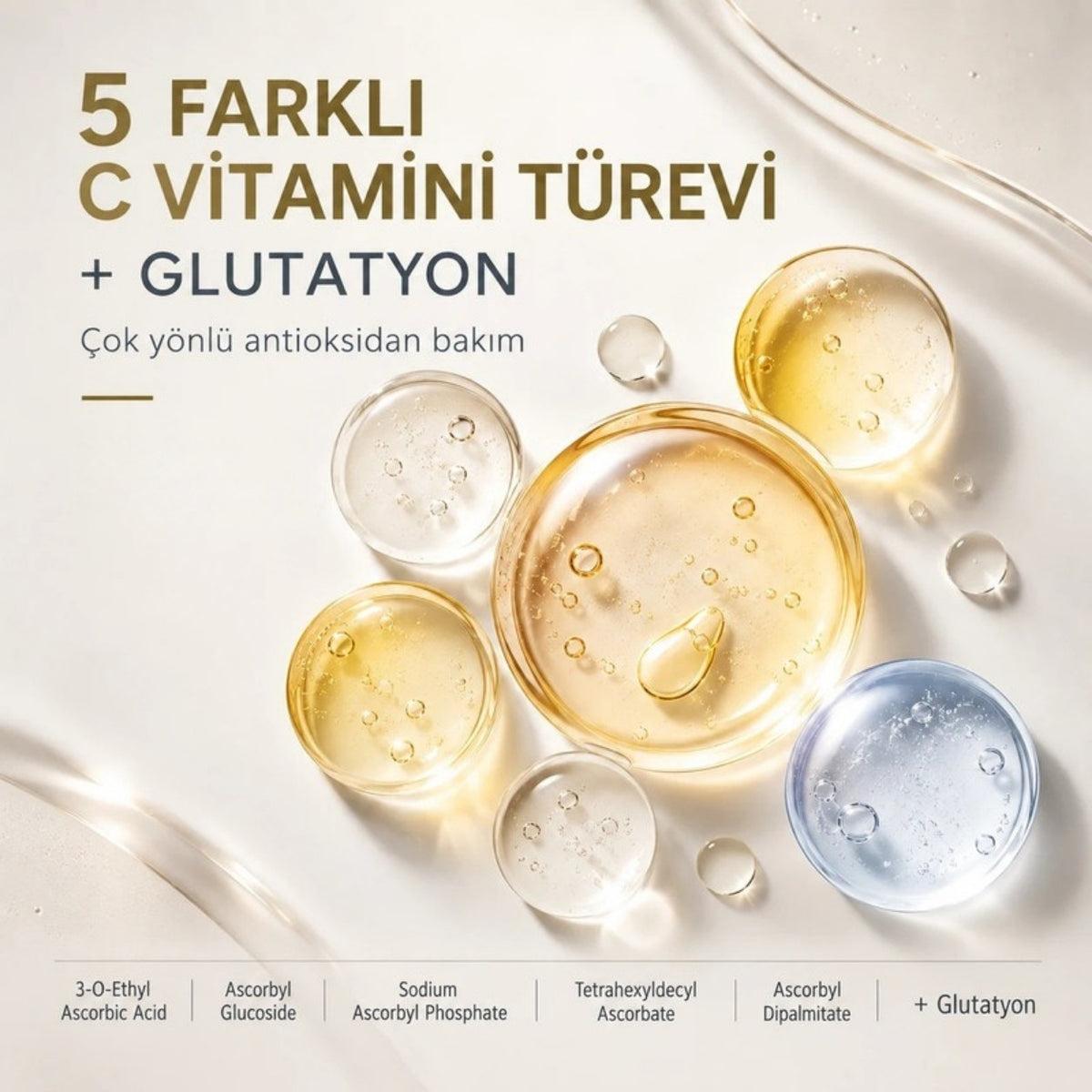 Needle Serum C içindeki 5 farklı C vitamini türevi ve glutatyon