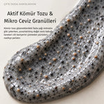 Aktif kömür tozu ve mikro ceviz granülleri dokusu