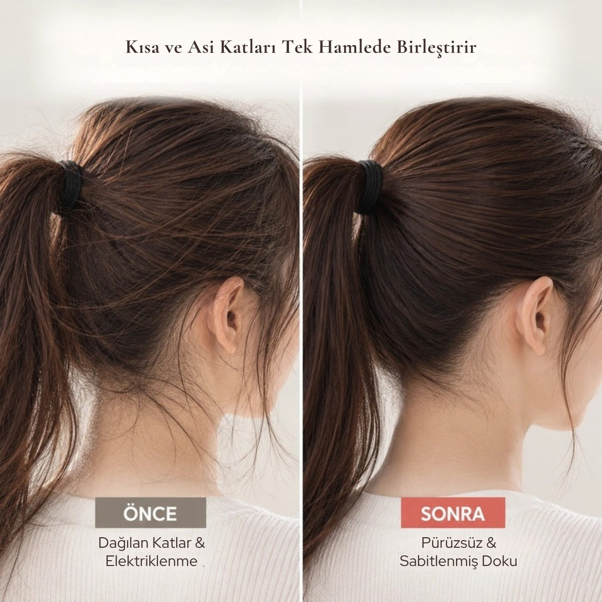 Matomage saç misti ile dağınık katların önce ve sonrası