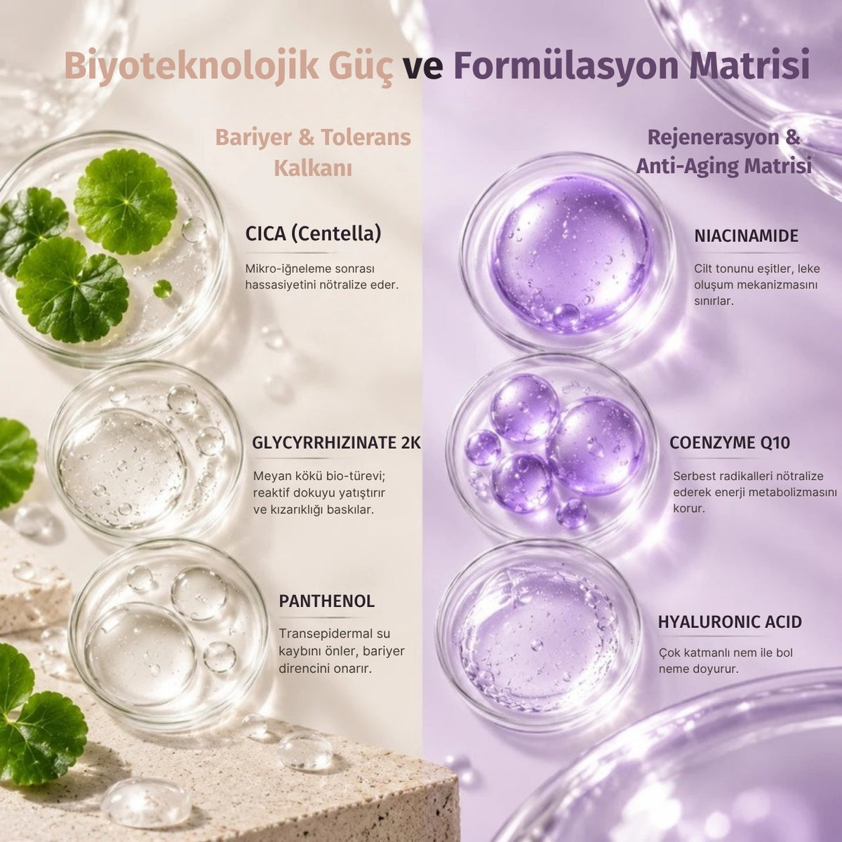 Needle Serum AX4 formül içerikleri: CICA, niacinamide, glycyrrhizinate, koenzim Q10, panthenol, hyaluronik asit