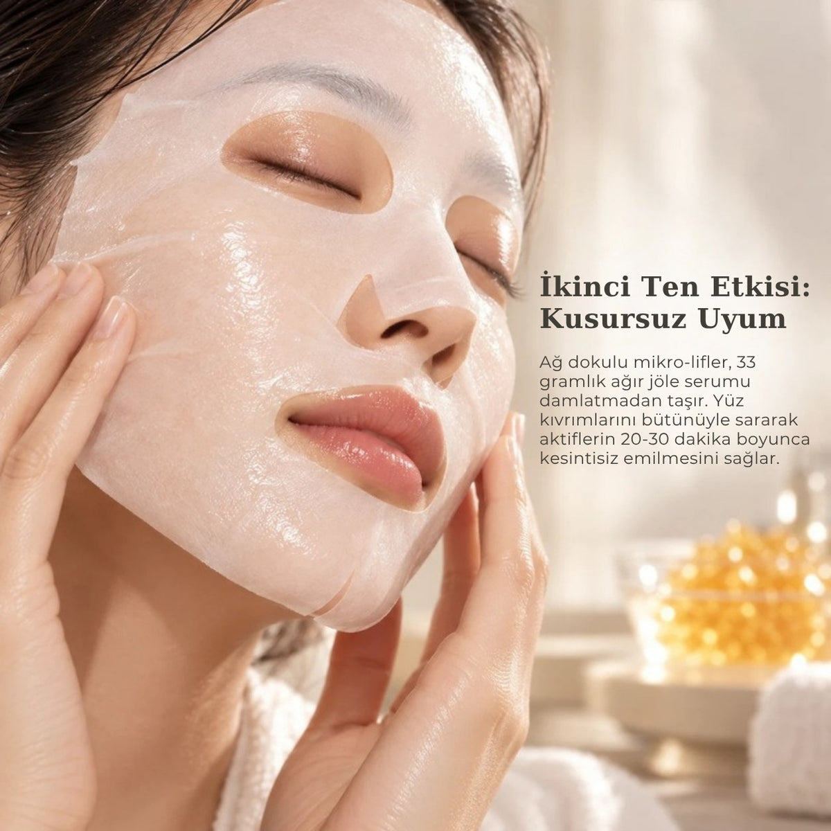 Golden Jelly Mask Royal Jelly yüze uygulanmış maske