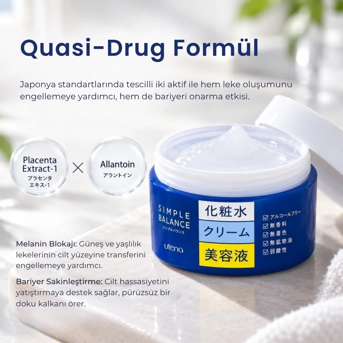 Simple Balance Whitening Gel quasi-drug formülü: plasenta ekstresi ve allantoin